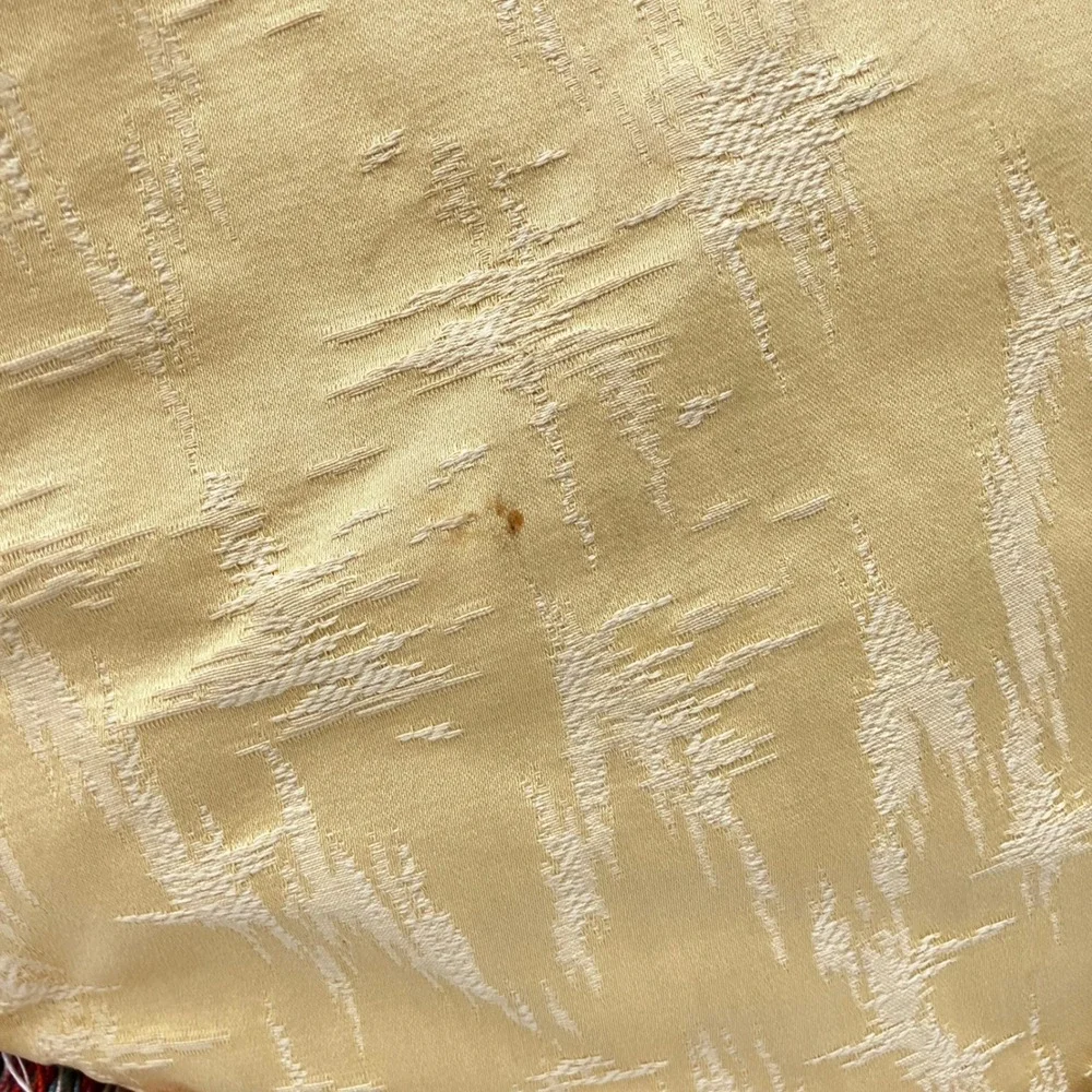 Pair of Vintage Hollywood Regency Round Throw Pillows Gold Brocade Multi Fringe